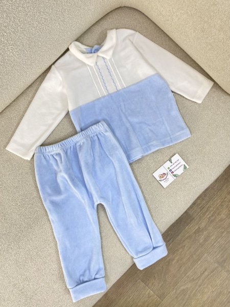 طقم مخمل ولادي أزرق