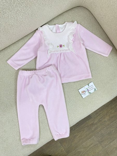 طقم بناتي مخمل زهري