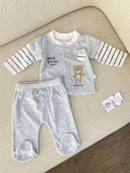 طقم مخمل رمادي ولادي